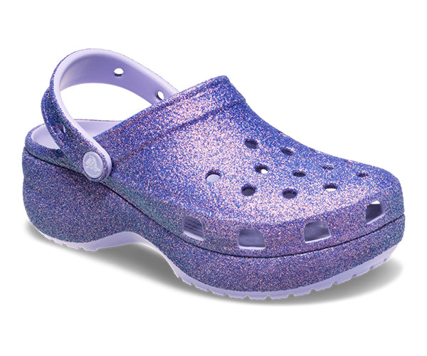 Women Crocs Classic Platform Iridescent Glitter Clog